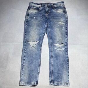 Diesel Viker Jeans Mens 34x28 Slim Straight Distressed Grunge Marble Wash